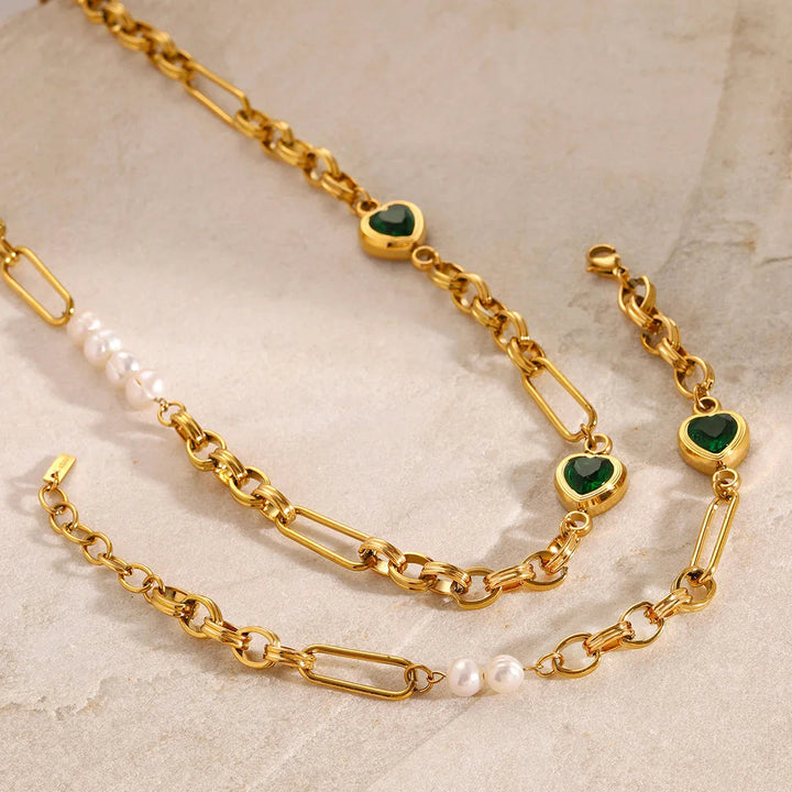 Gold-Plated Crystal Faux Pearl 2-Piece Set