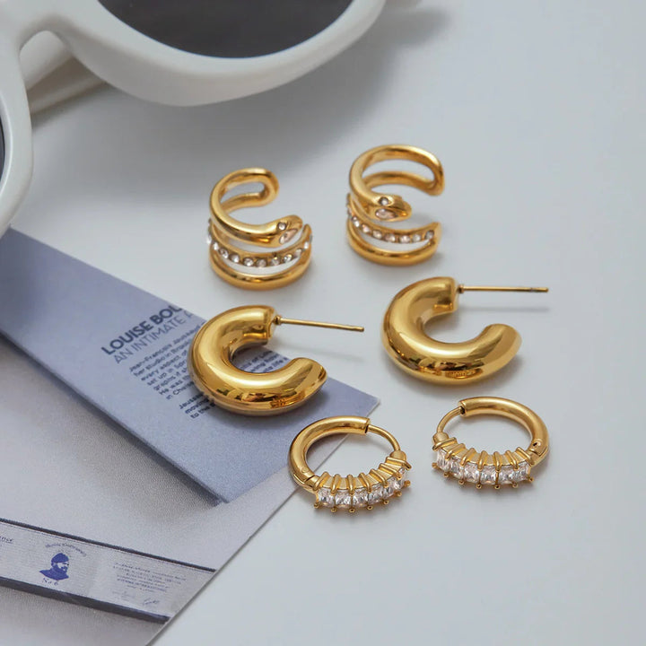 Gold Plated Cubic Zirconia Earrings 3 Piece Set for Women