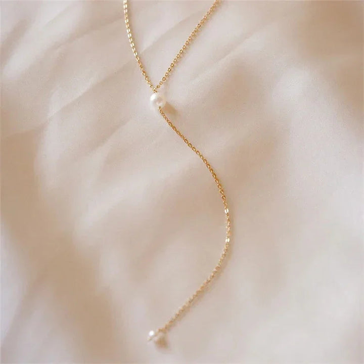 Gold-Plated Faux Pearl Tassel Necklace