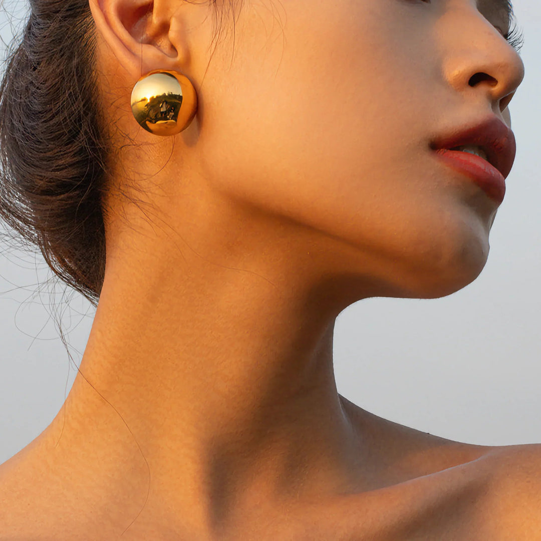 Gold-Plated Chunky Round Stud Earrings