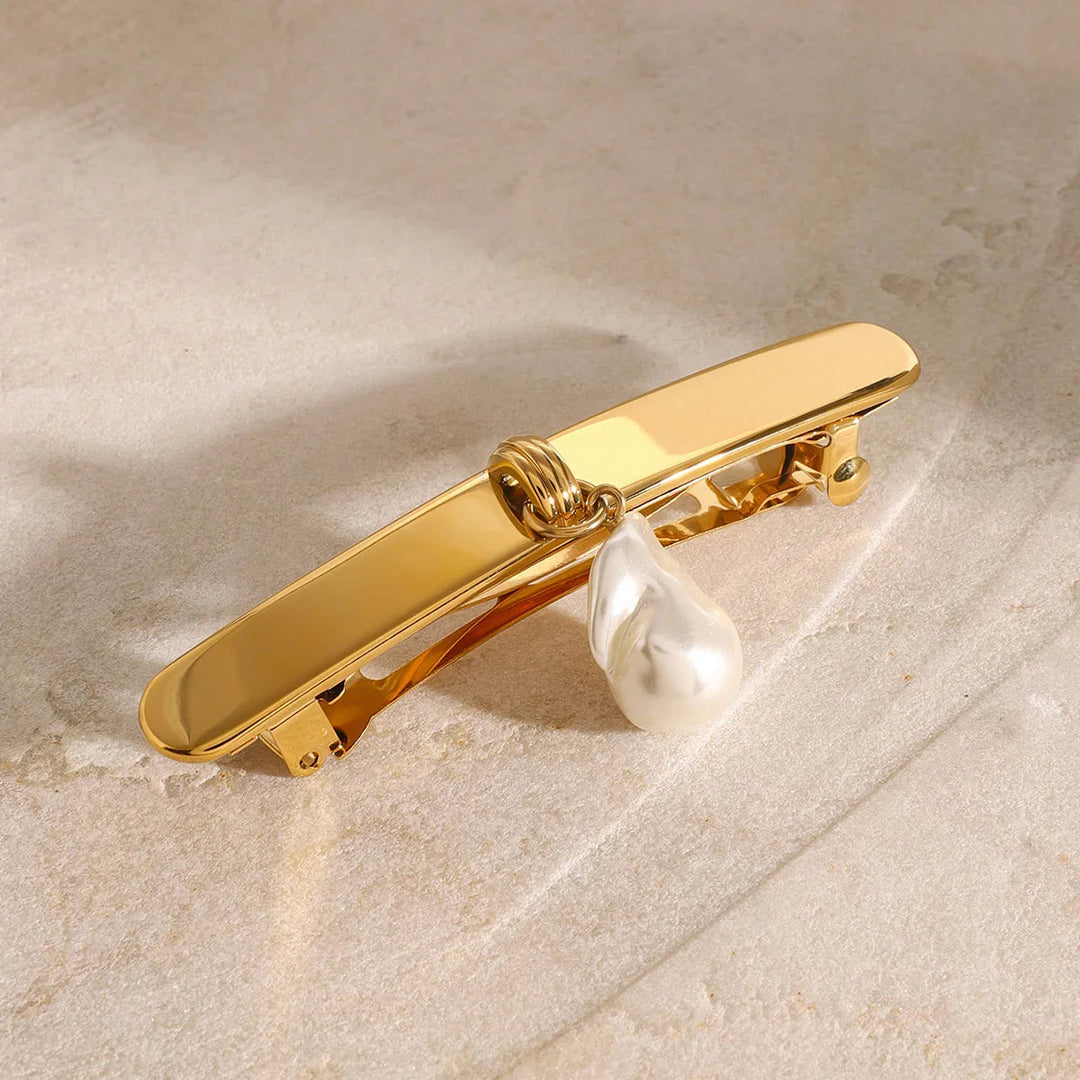 Gold-Plated Faux Pearl Hair Clip
