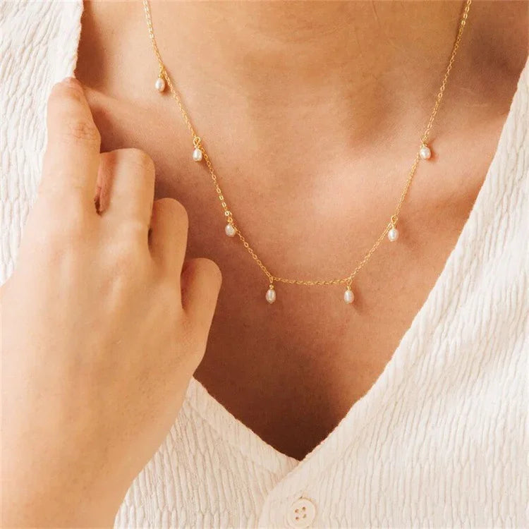 Gold-Plated Faux Pearl Station Necklace