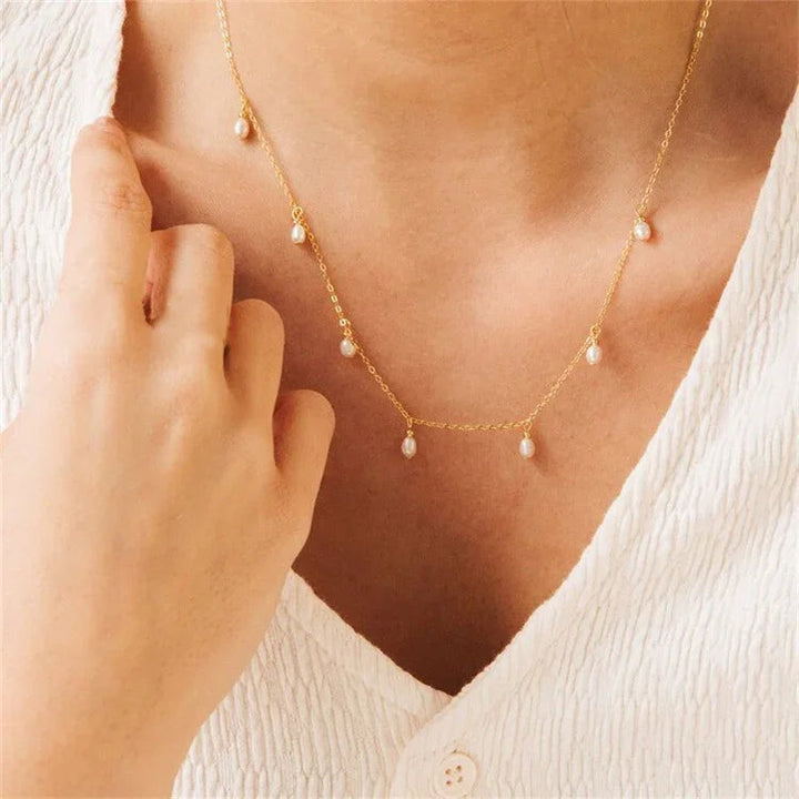 Gold-Plated Faux Pearl Station Necklace