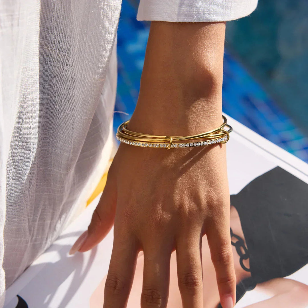 Gold Plated Cubic Zirconia Bangle Bracelet for Women