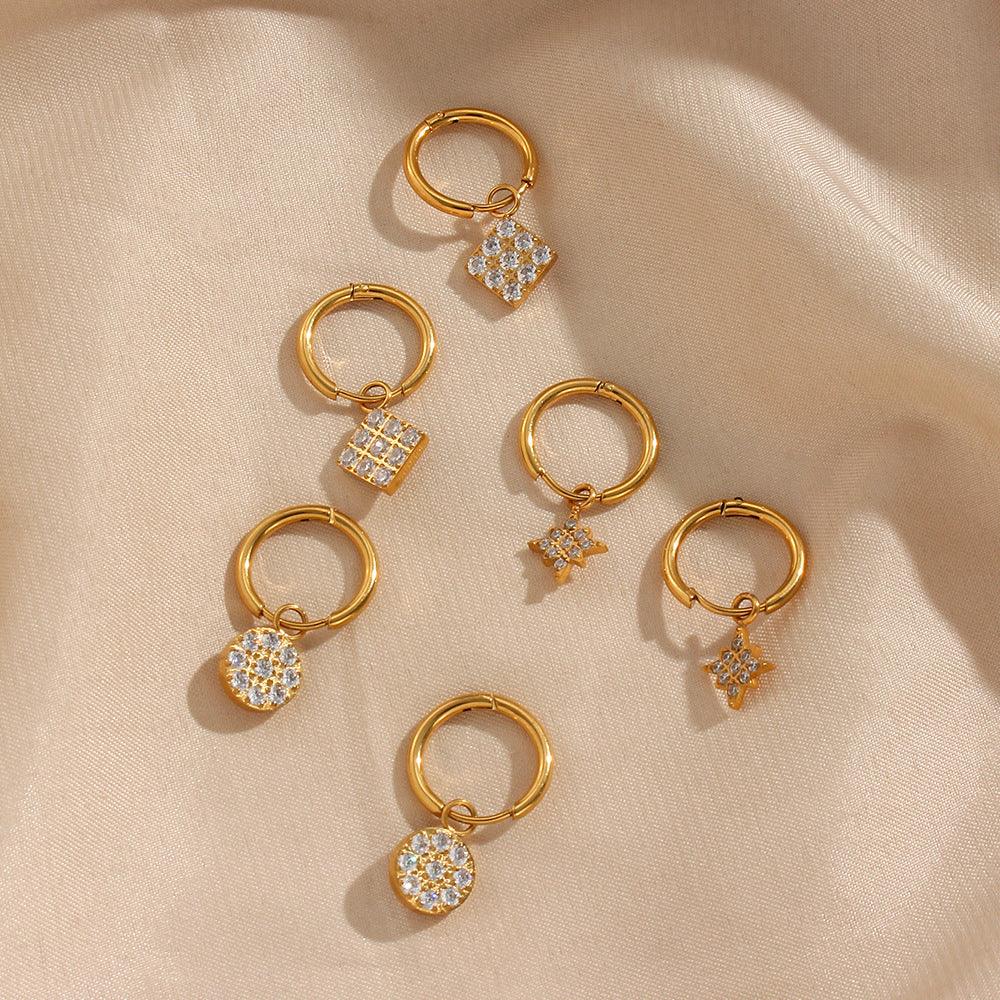 Gold-Plated Diamond Drop Hoop Earrings For Women