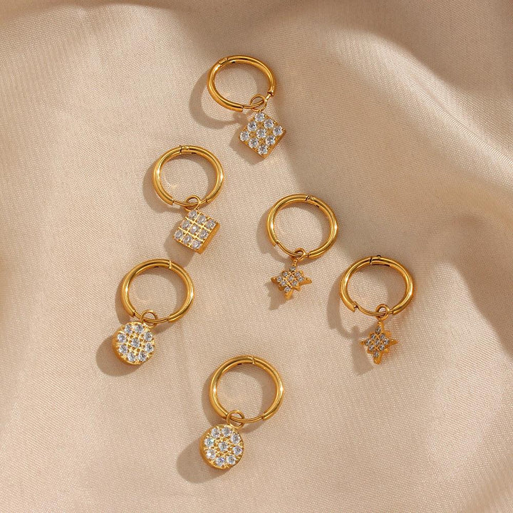 Gold-Plated Diamond Drop Hoop Earrings For Women