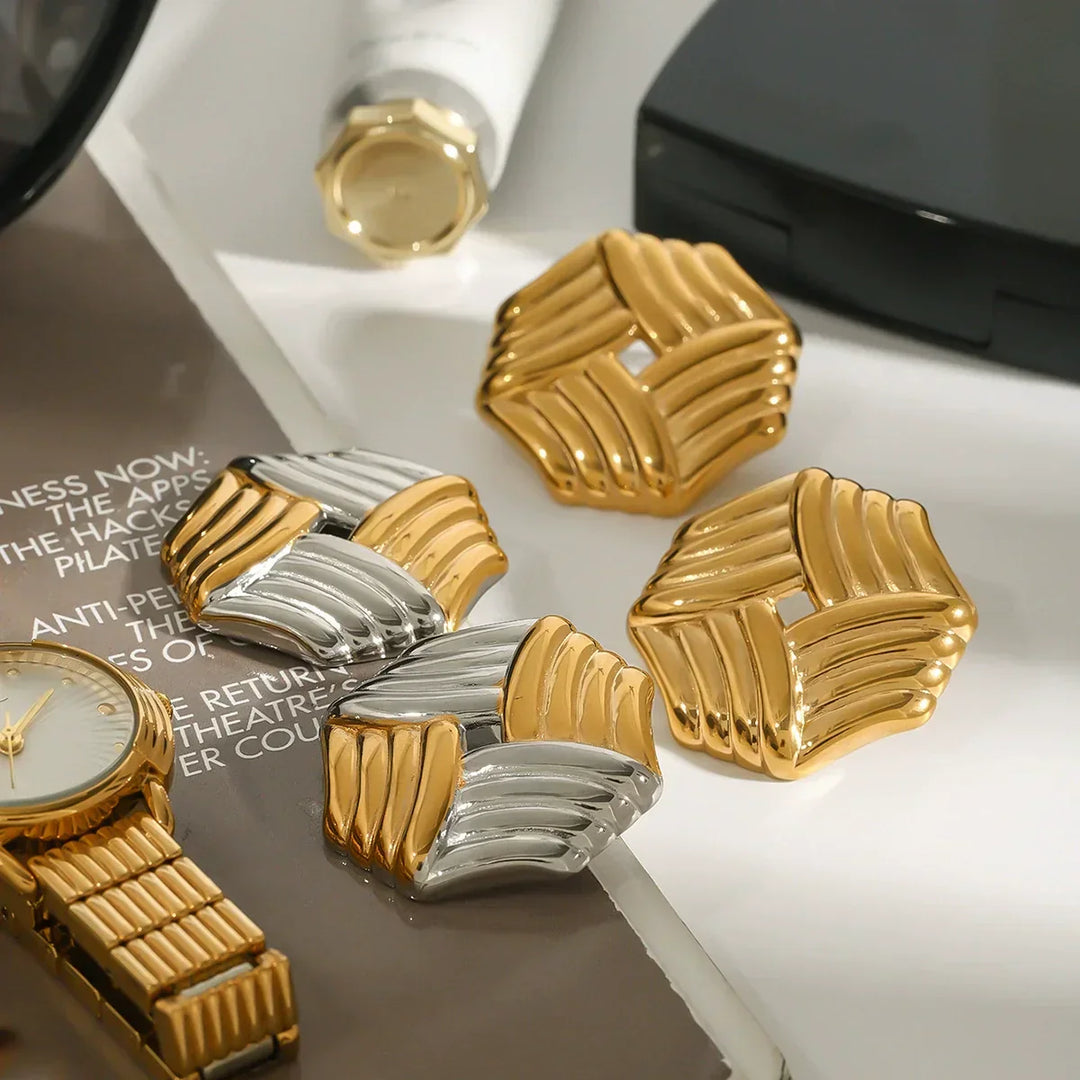 Gold-Plated Criss Cut Stud Earrings for Women