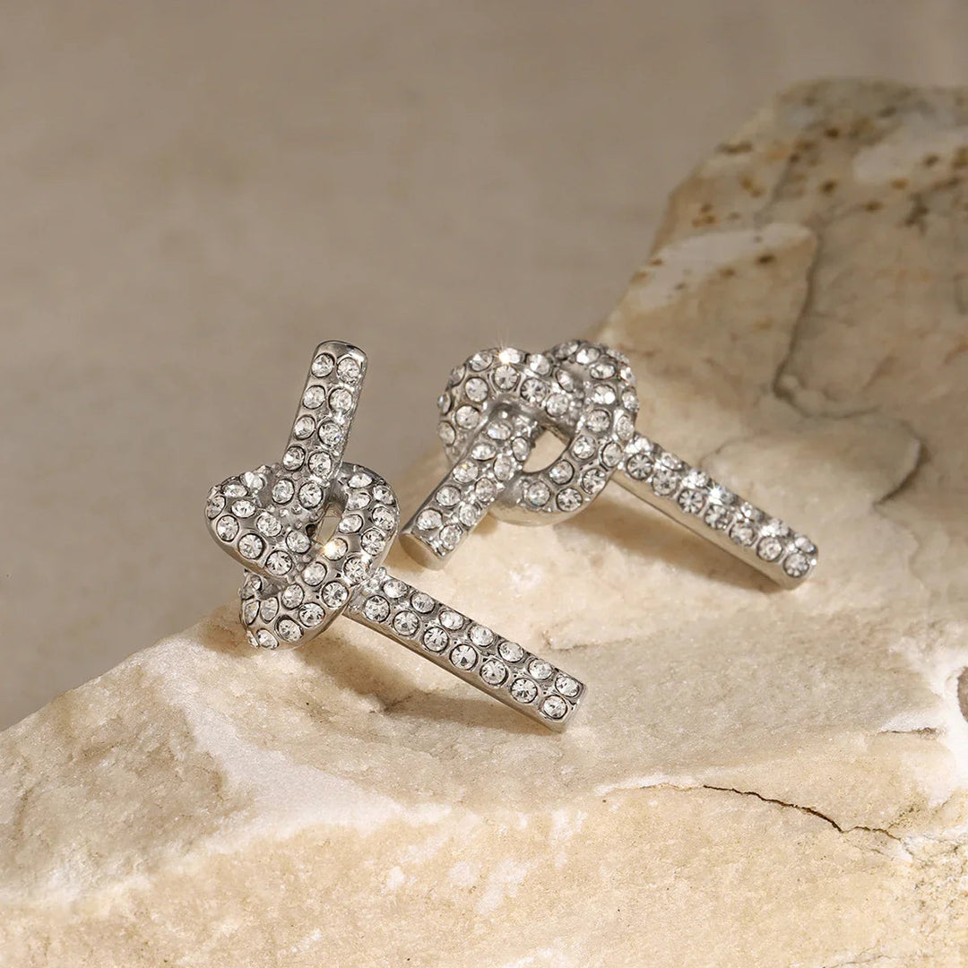 Gold-Plated Cubic Zirconia Bow Stud Earrings for Women