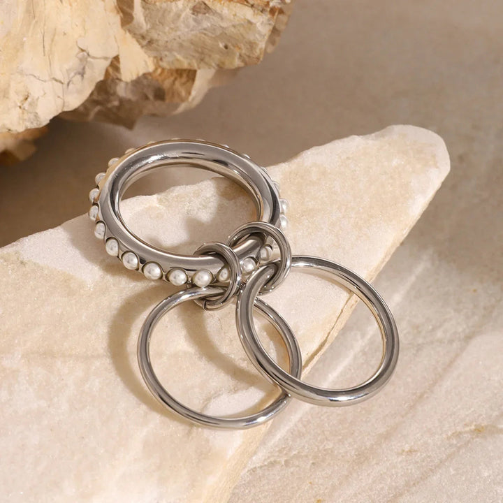 Gold-Plated Faux Pearl Stackable Ring for Women