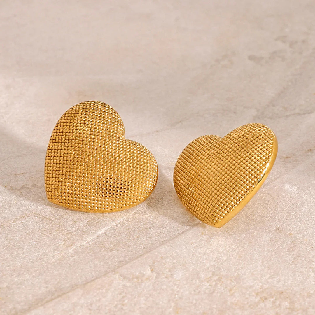 Gold-Plated Textured Heart Earrings