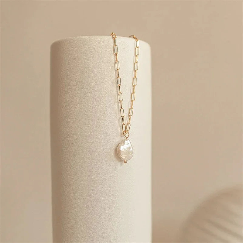 Gold-Plated Faux Pearl Drop Pendant Necklace for Women