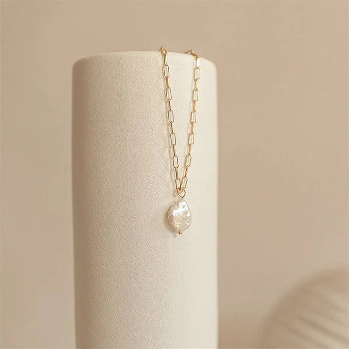 Gold-Plated Faux Pearl Drop Pendant Necklace for Women