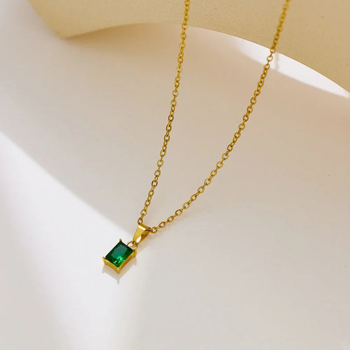 Gold-Plated Green Emerald Necklace