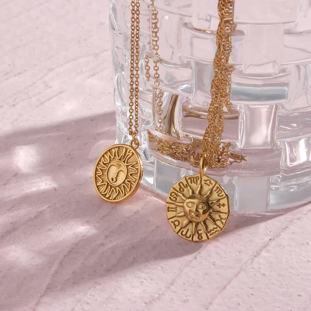 Gold-Plated Sun Pendant Necklace For Women