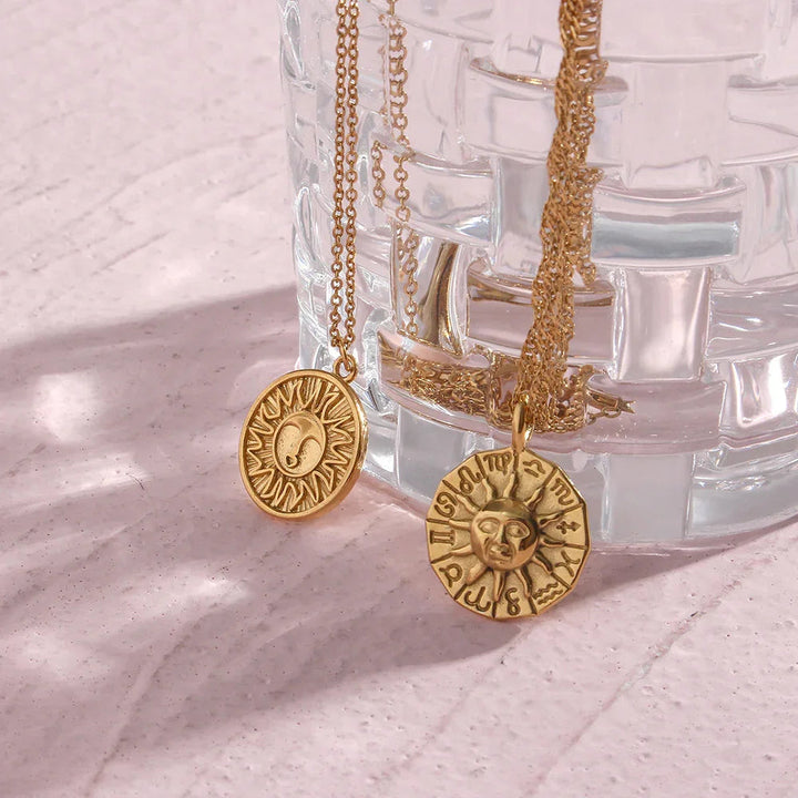 Gold-Plated Sun Pendant Necklace For Women