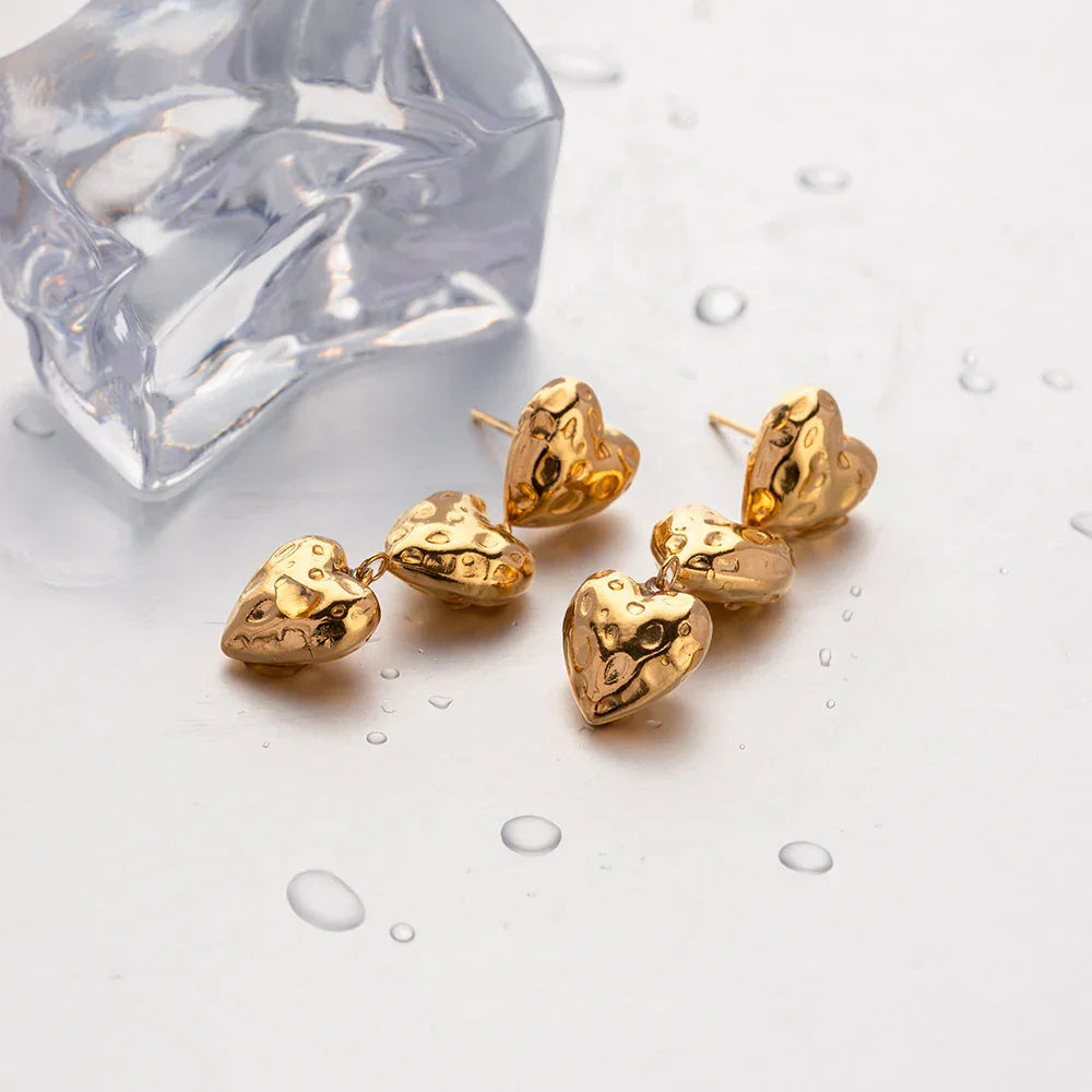 Gold-Plated Heart Drop Earrings for Women