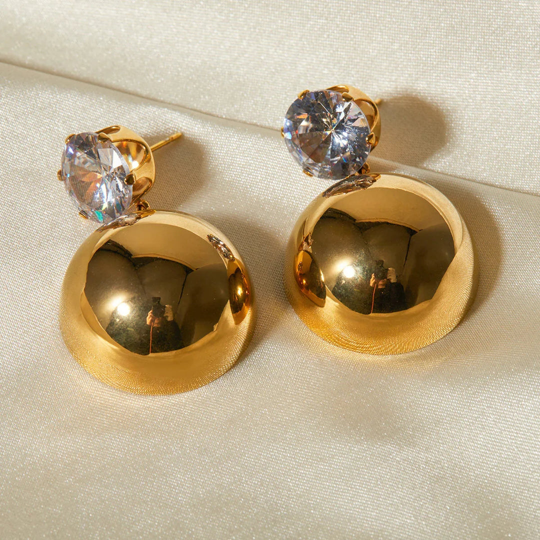 Gold-Plated Dome Earrings with CZ Stone