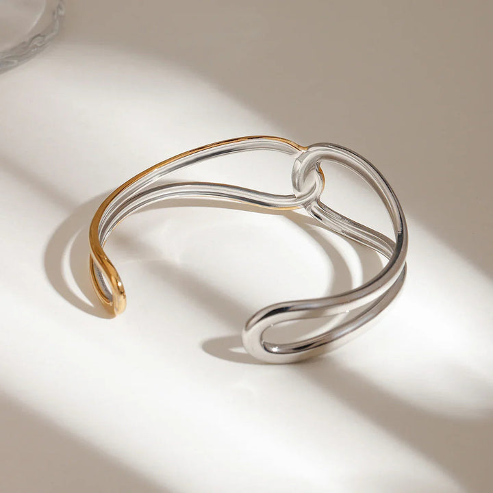 Gold-Plated Silver-Tone Cuff Bangle for Women
