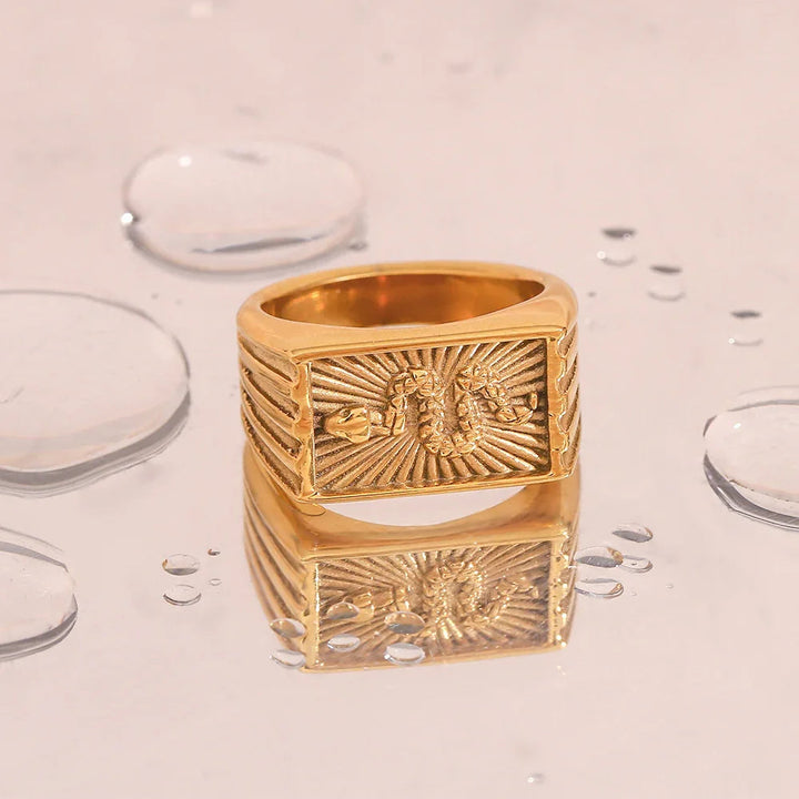 Gold-Plated Serpent Signet Ring For Women