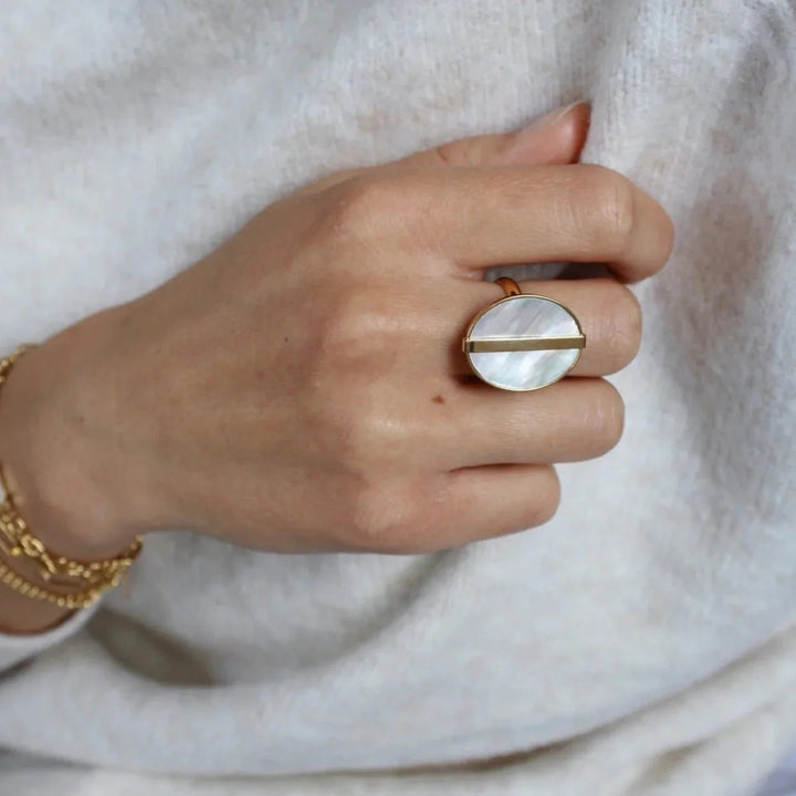 Gold Plated Mother of Pearl Ring with Stainless Steel