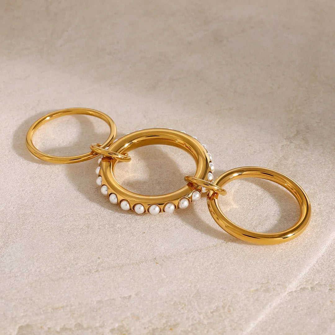 Gold-Plated Faux Pearl Stackable Ring for Women