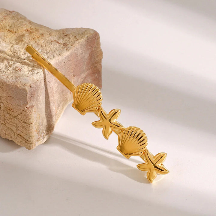 Gold-Plated Starfish-Seashell French Pin