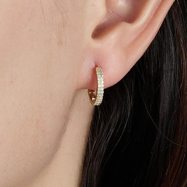 Gold-Plated CZ Paved Hoop Earrings