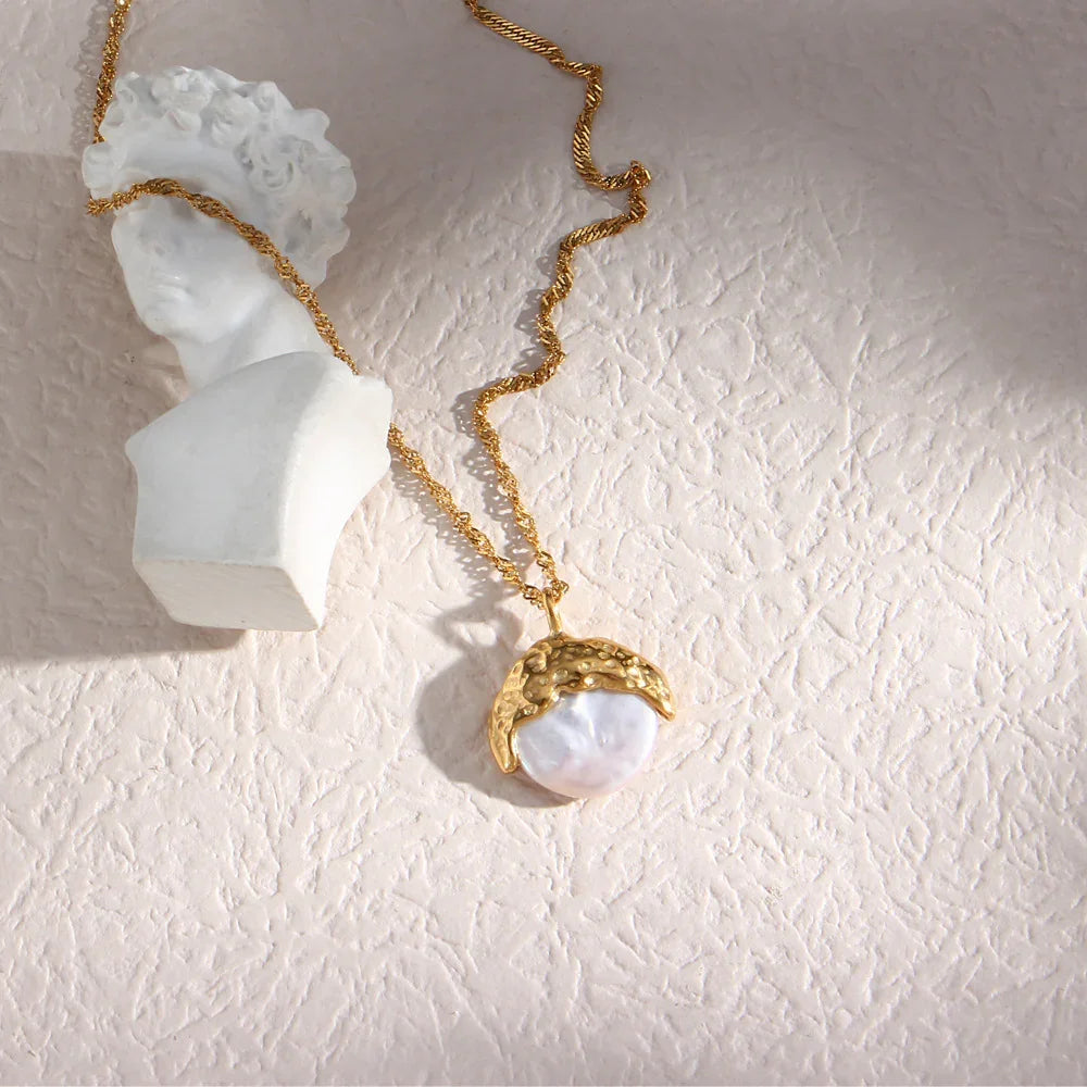 Gold-Plated Faux Pearl Necklace For Women