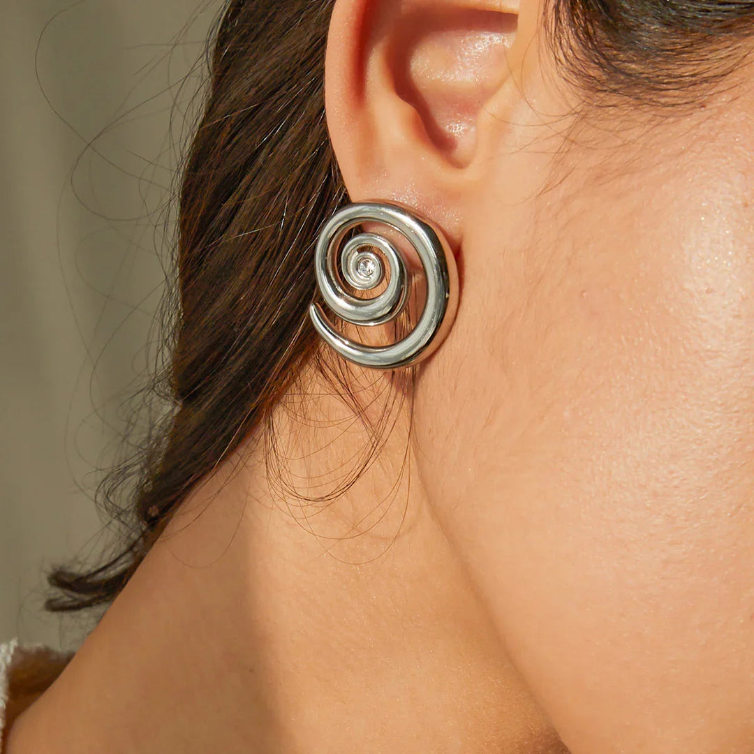 Gold-Plated Spiral Earrings with CZ Diamond Simulants