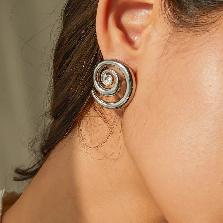 Gold-Plated Spiral Earrings with CZ Diamond Simulants