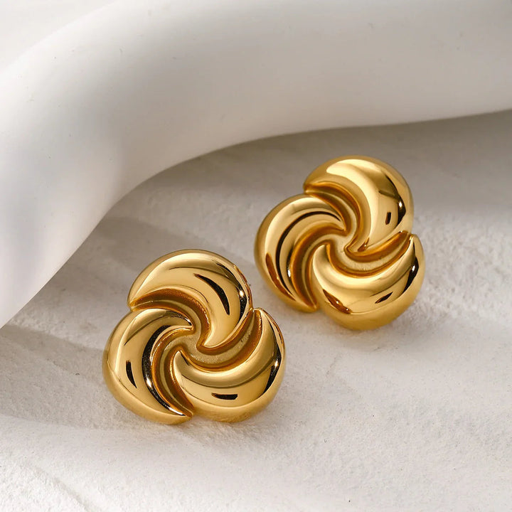Gold-Plated Geometric Petal Stud Earrings