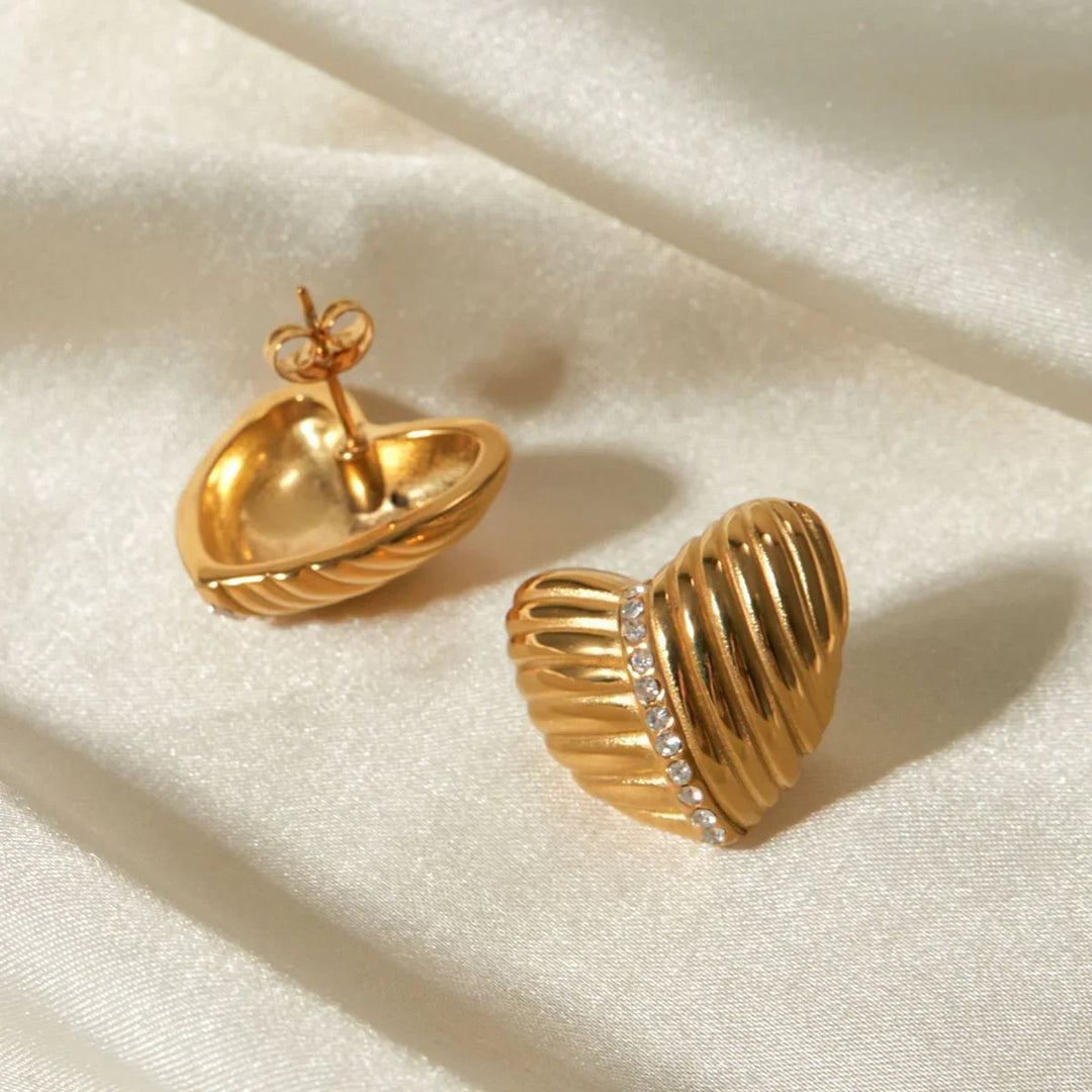 Gold-Plated Heart Earrings with Diamond Simulants