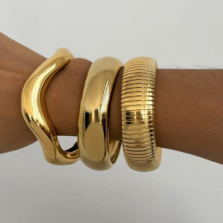 Gold Plated Stainless Steel Chunky Bangle Set