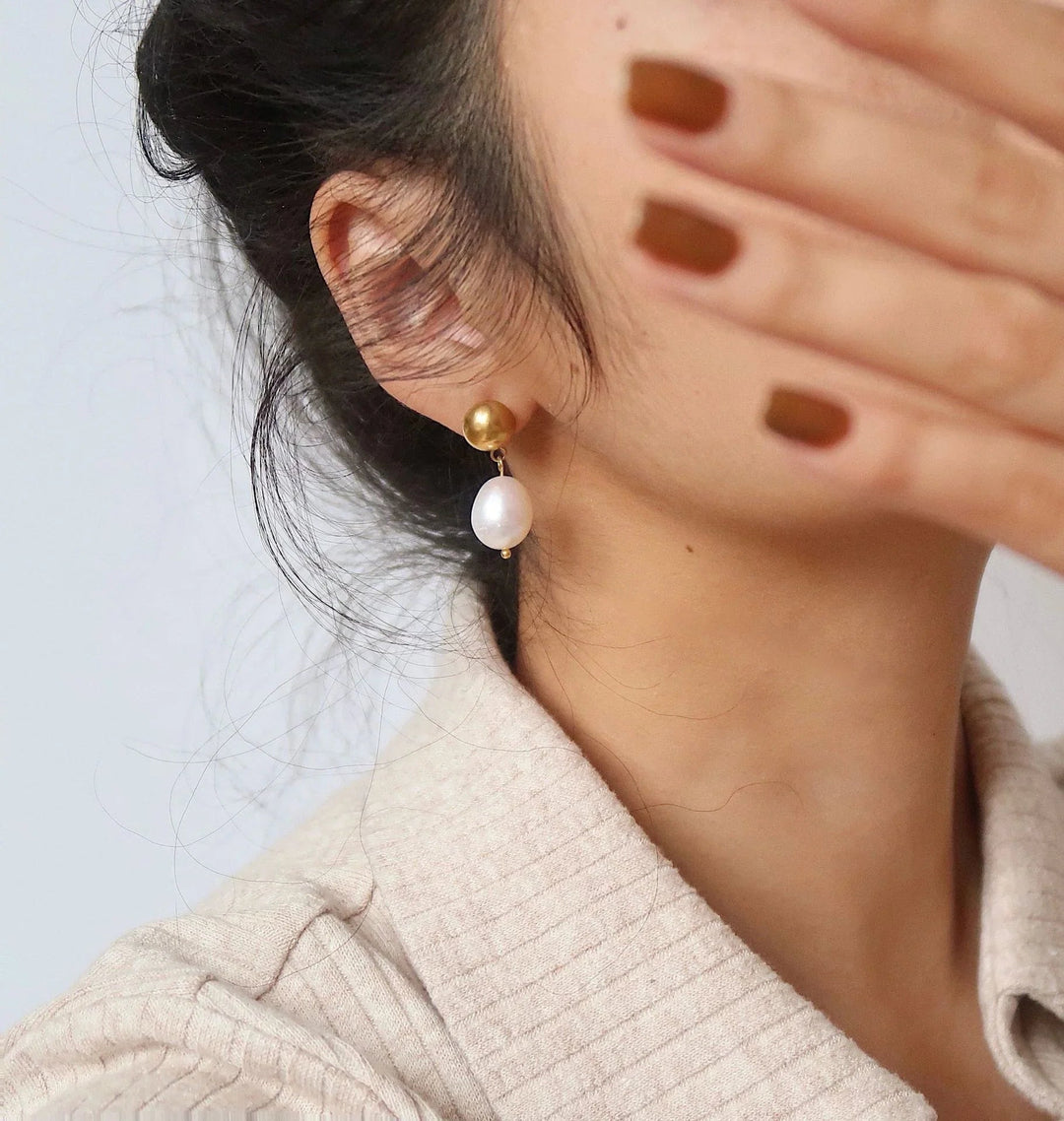 Gold-Plated Faux Pearl Drop Earrings with Stainless Steel for Women