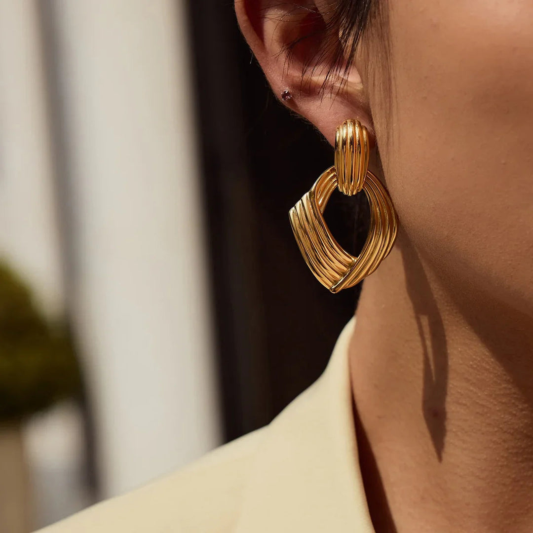 Gold Plated Stainless Steel Statement Drop Earrings for Women