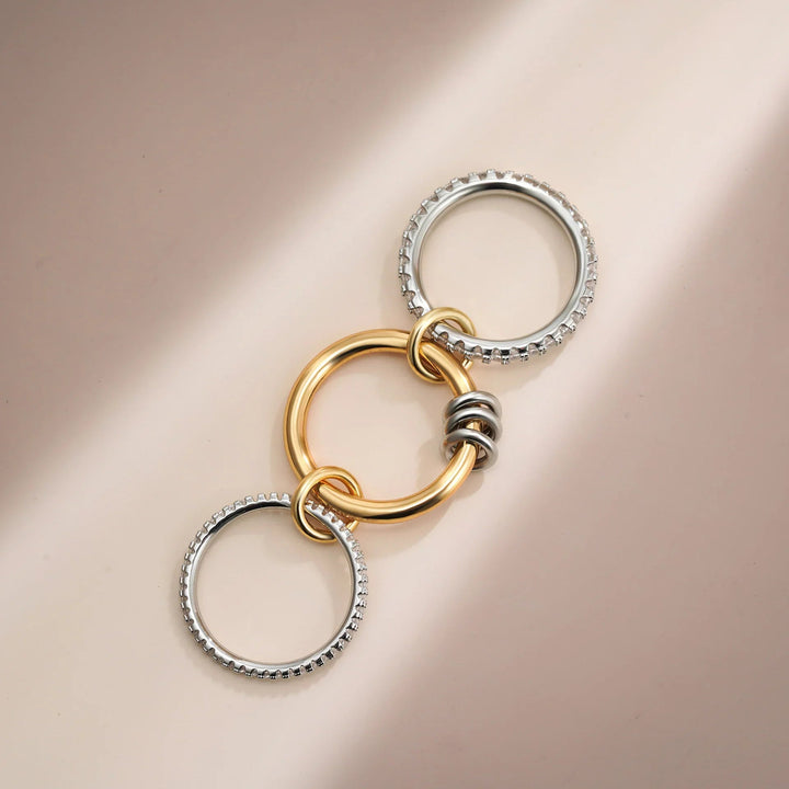 Gold-Plated Stacked CZ Ring with Silver-Tone Bands