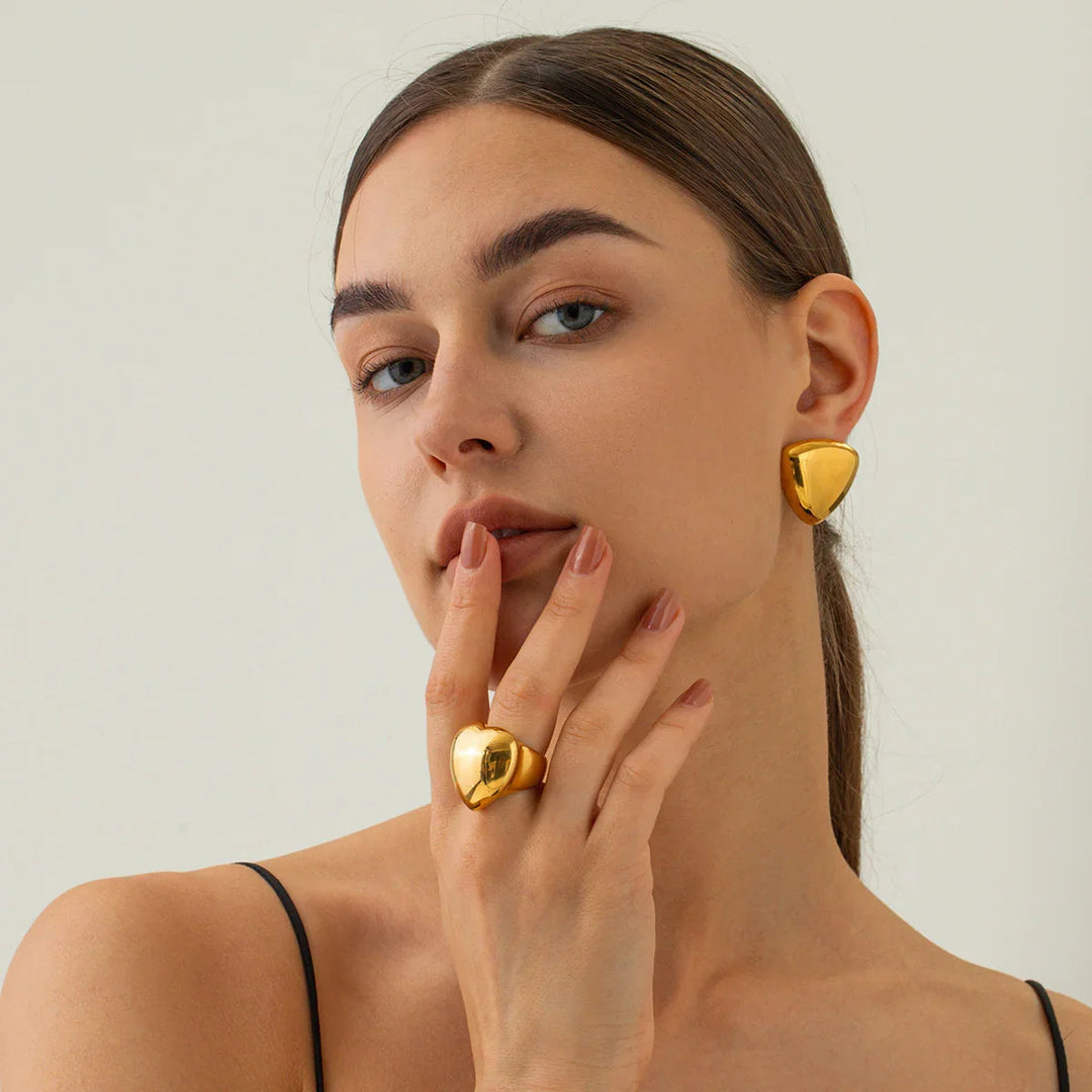 Gold-Plated Rounded Triangle Stud Earrings