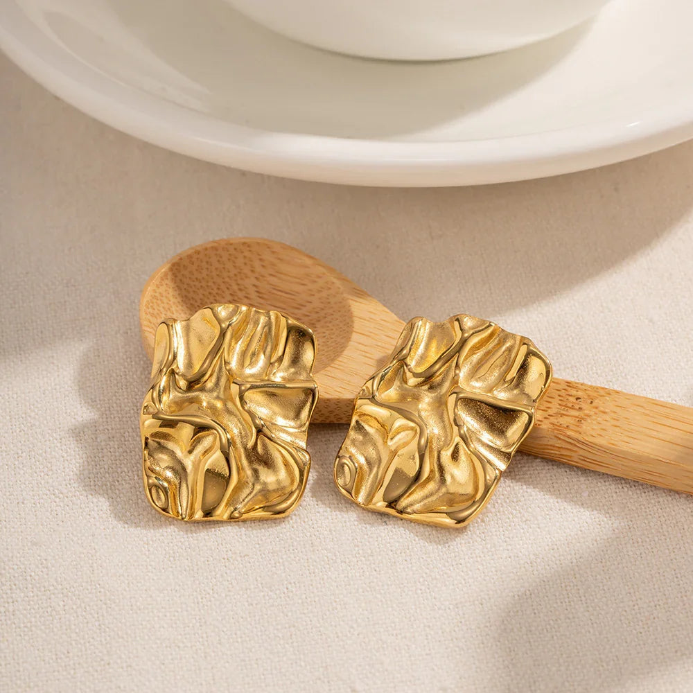 Gold-Plated Statement Earrings with Stainless Steel