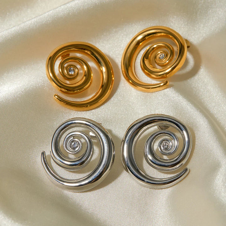 Gold-Plated Spiral Earrings with CZ Diamond Simulants