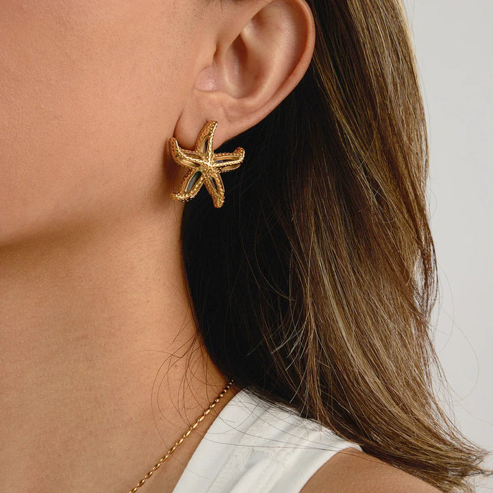 Gold-Plated Starfish Stud Earrings for Women