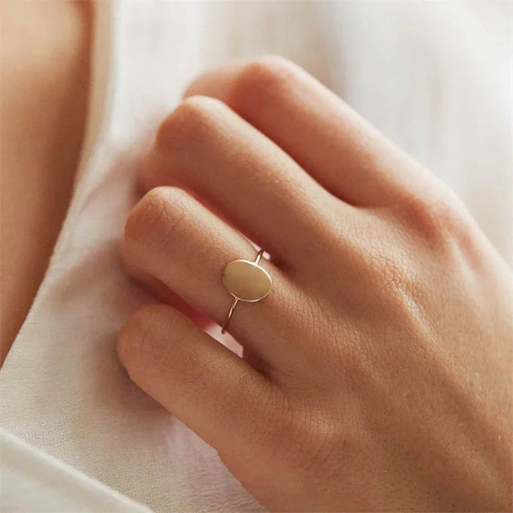 Gold-Plated Flat Oval Ring for Women
