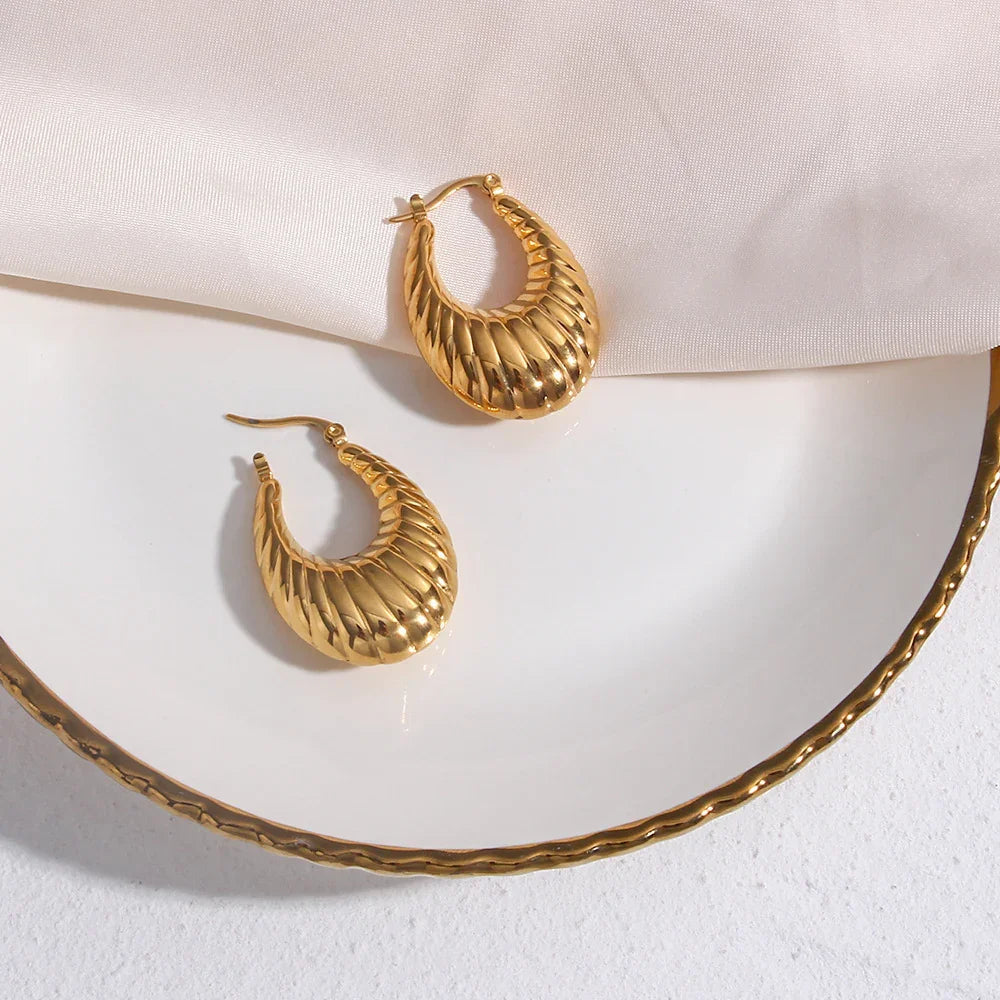 Gold-Plated Croissant Hoop Earrings For Women