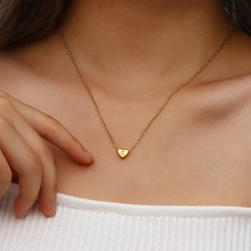 Gold-Plated Heart Initial Necklace