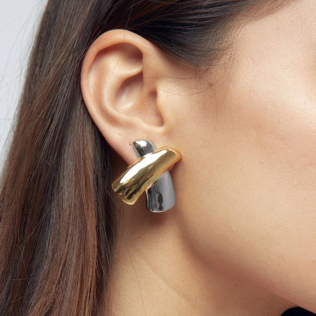 Gold-Plated Modern Intertwined Bar Earrings
