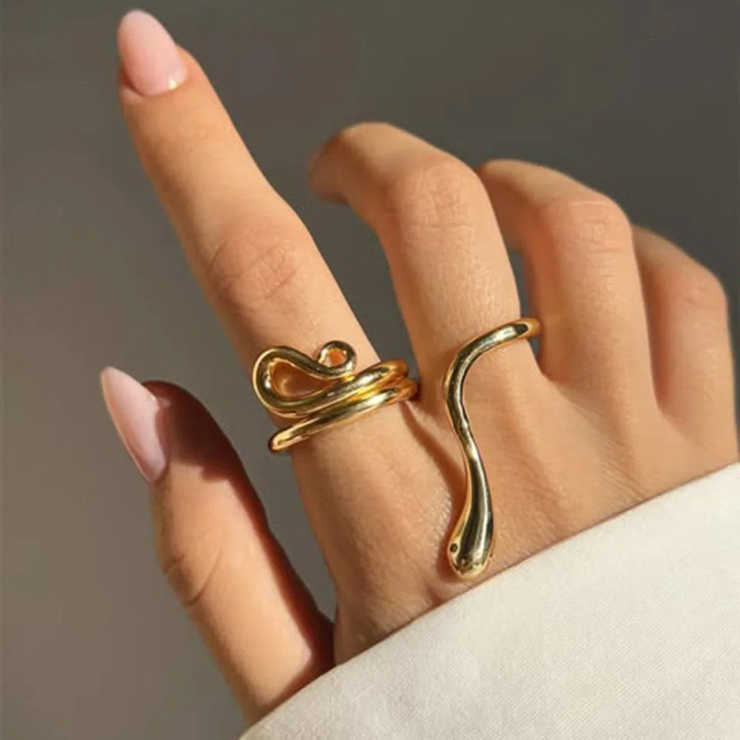 Gold Plated Stainless Steel Snake Statement Ring for Women