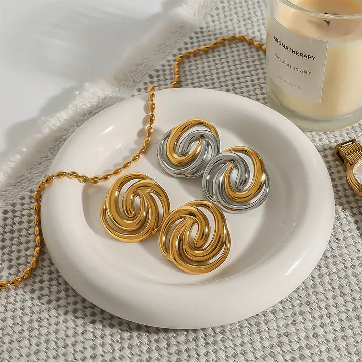Gold-Plated Spiral Stud Earrings for Women