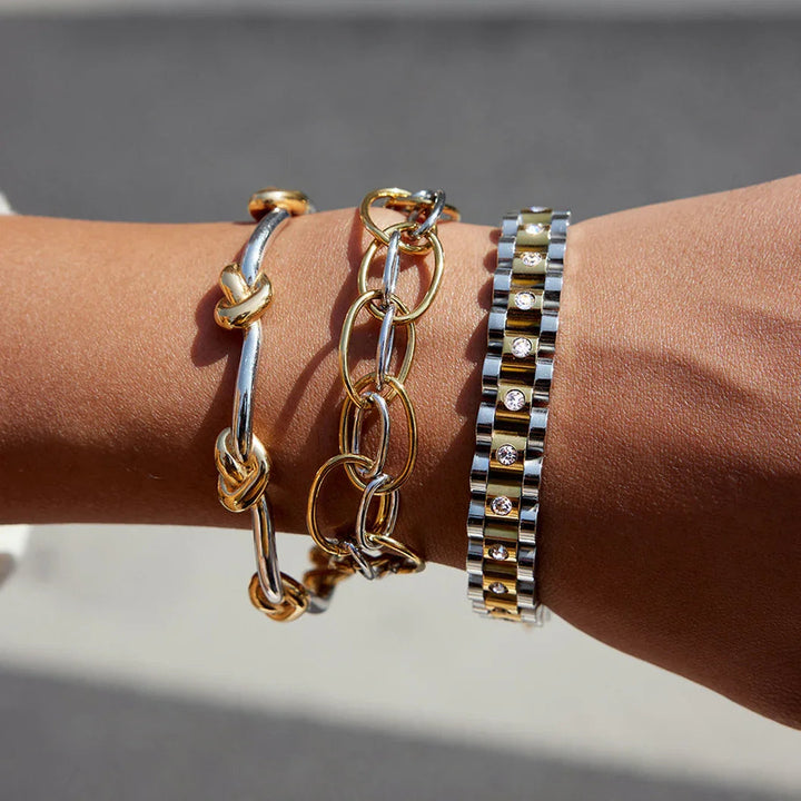 Gold Plated Two-Tone Knot Bangle
