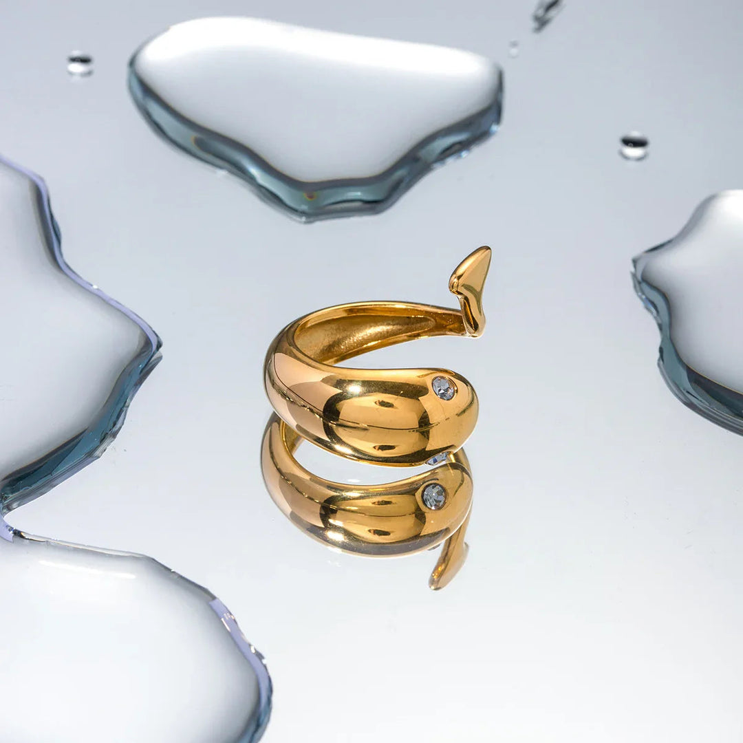 Gold-Plated Serpent Ring with Diamond Simulant
