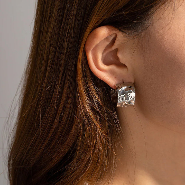 Gold-Plated Asymmetric Hoop Earrings with Waterproof Stainless Steel