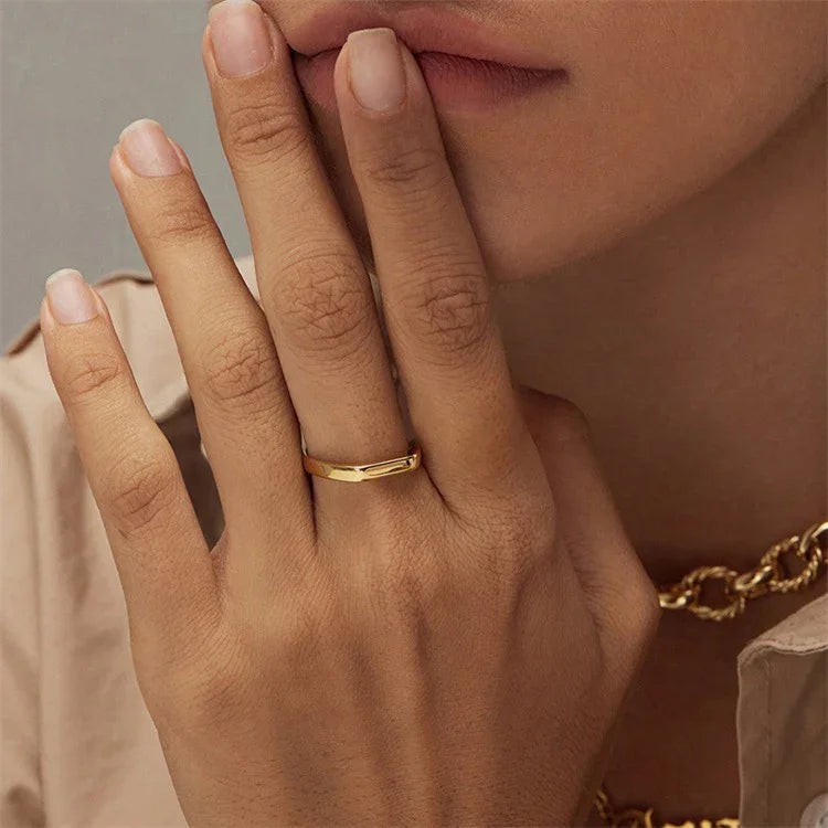 Gold-Plated Geometric Band Ring Women